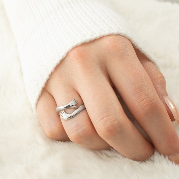 Hug Ring, Hang Hug Ring, Hug Hand Gold Ring, Adjustable Love Hug Ring - Picture 6 of 10